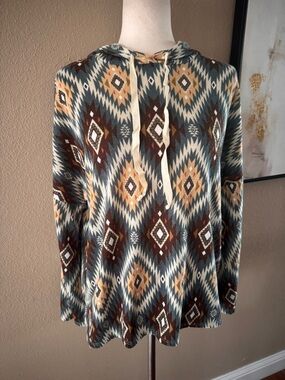 Lovely Melody Aztec Pullover Hoodie - Brown, Cream, Blue